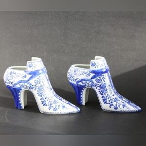 Vintage Blue & White Ceramic Shoe Planters, Victorian Decor, Set of 2